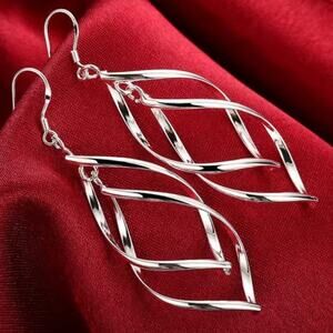 925 Sterling Silver Dangle Hook Earings Twist Women's Anniversary Birthday Gift
